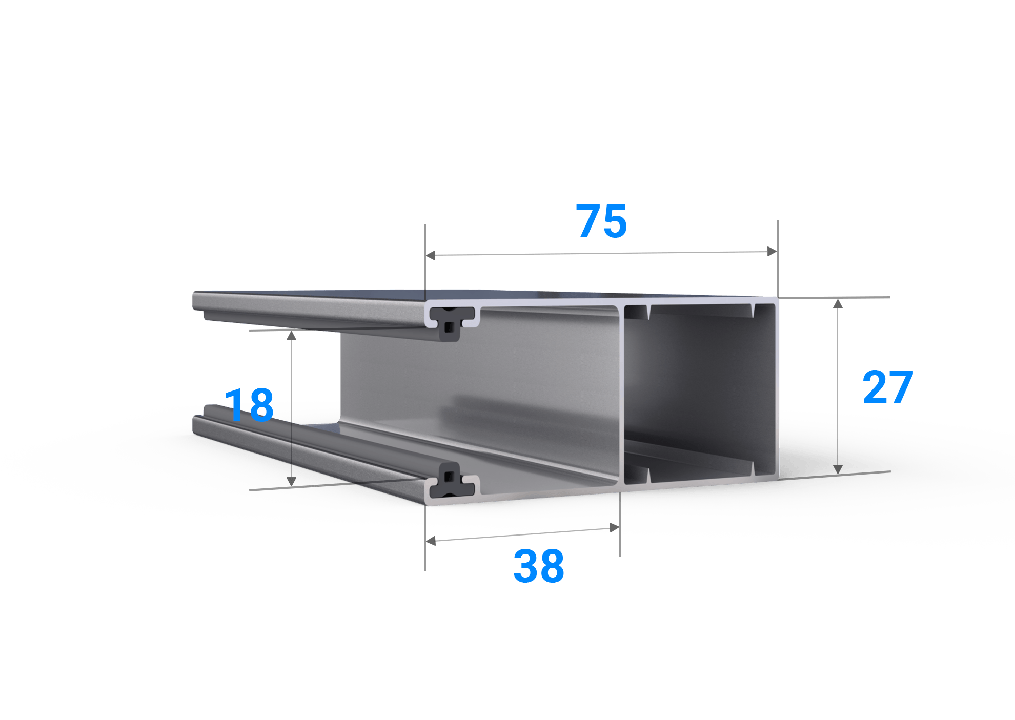 Coulisse RPF 75/27 pour rideau à lames 52 et 55 Détails techniques Dimensions