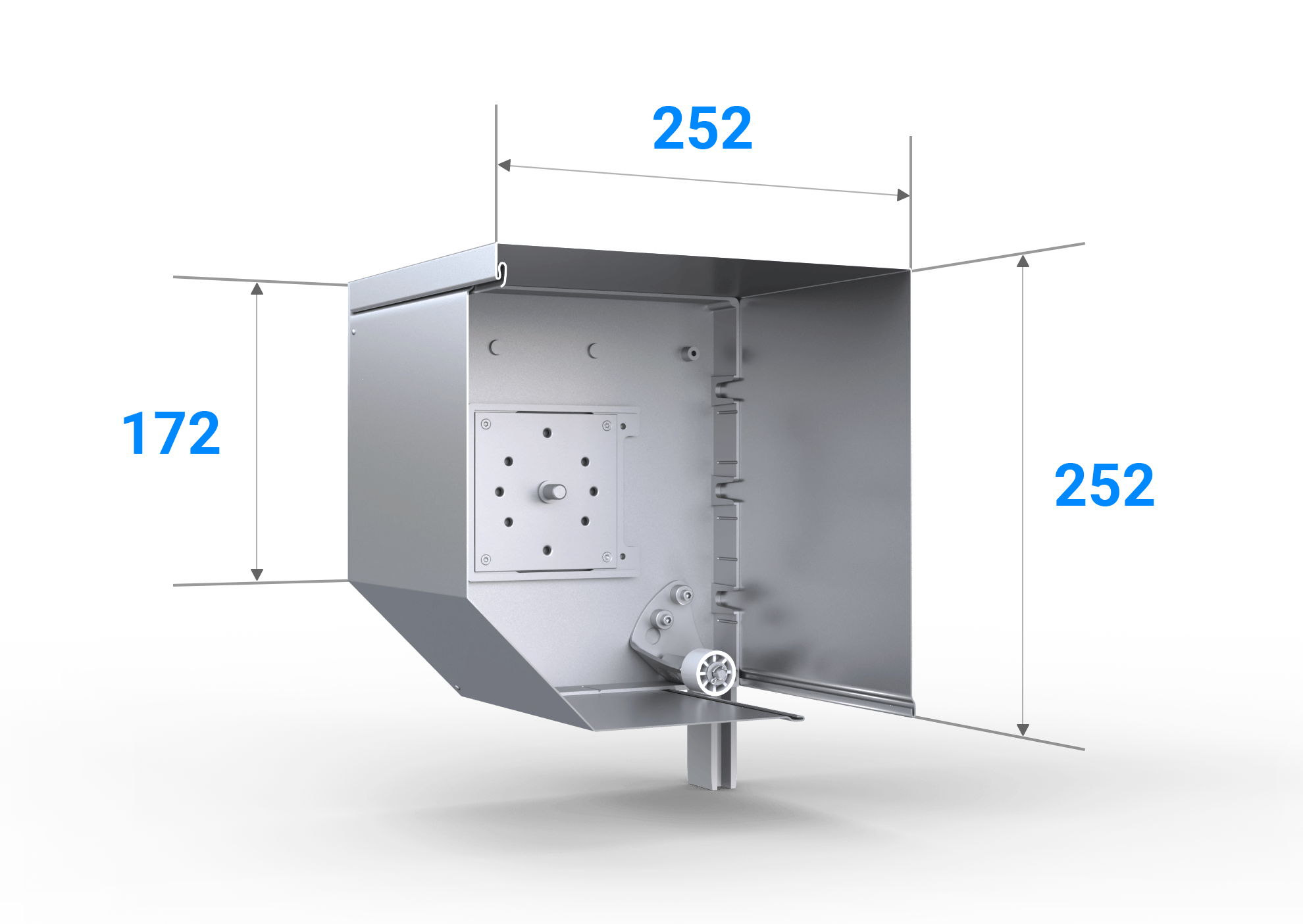Coffre de porte de garage carré en aluminium 250 mm Dimensions